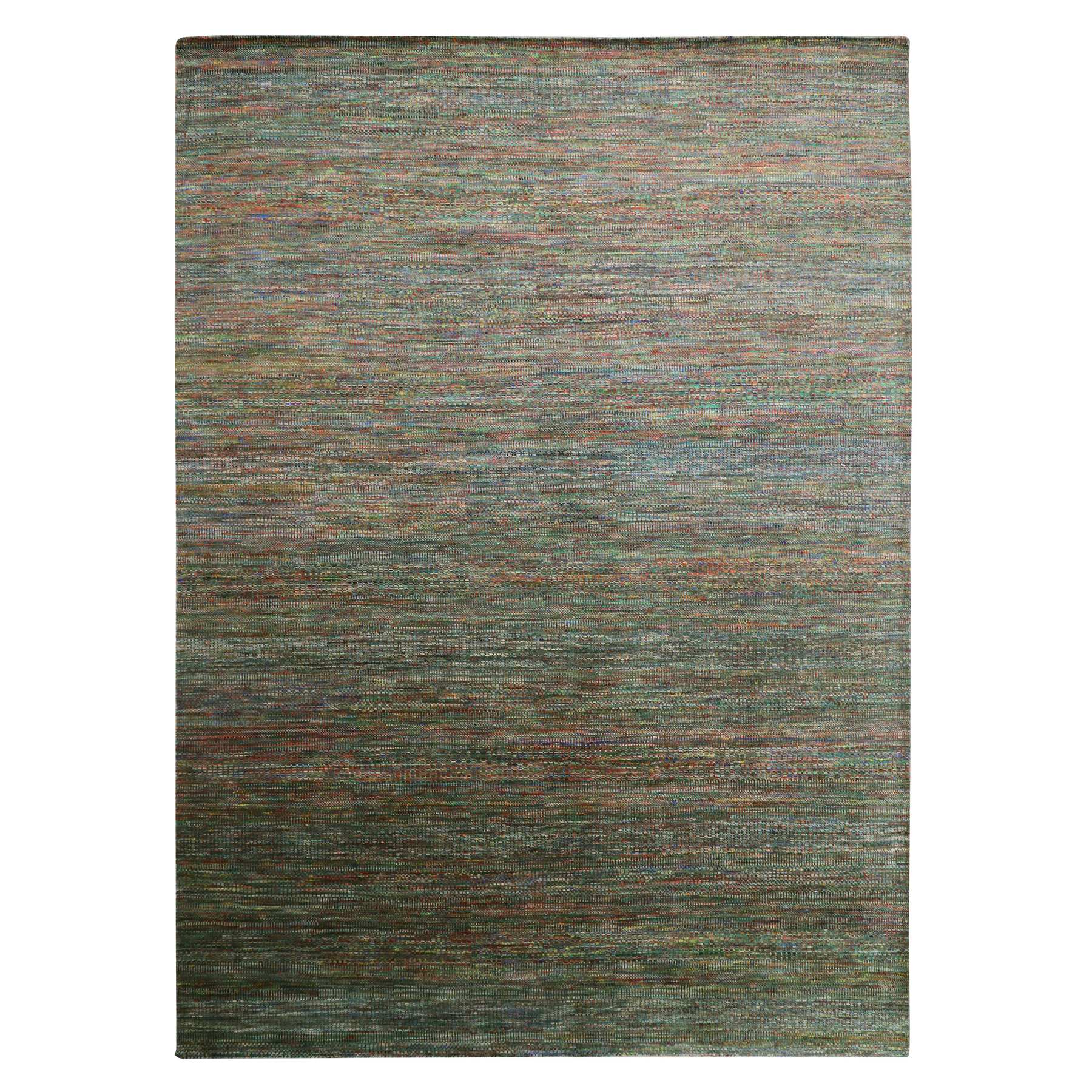 Asphalt Black, Modern Grass Design, Wool and Silk, Hand Knotted, Tone on Tone, Lush and Plush, Oriental Rug
